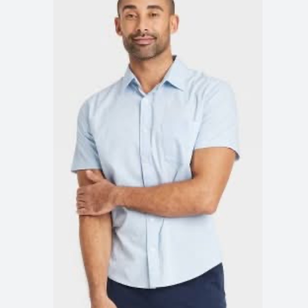 Men's Goodfellow & Co Short Sleeve Button-Down Shirt - Light Blue Sz Med